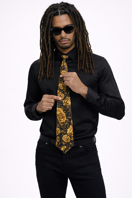 KAMBI Royal Bloom Tie — Midnight Gold Edition